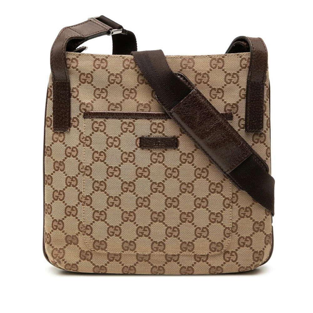 Gucci GG Canvas Crossbody Bag Beige Cream Brown Leather